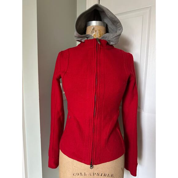 FRAUENSCHUH Red jacket wool hooded gray Full Zip Pockets Xs limited edition ski - Picture 2 of 16